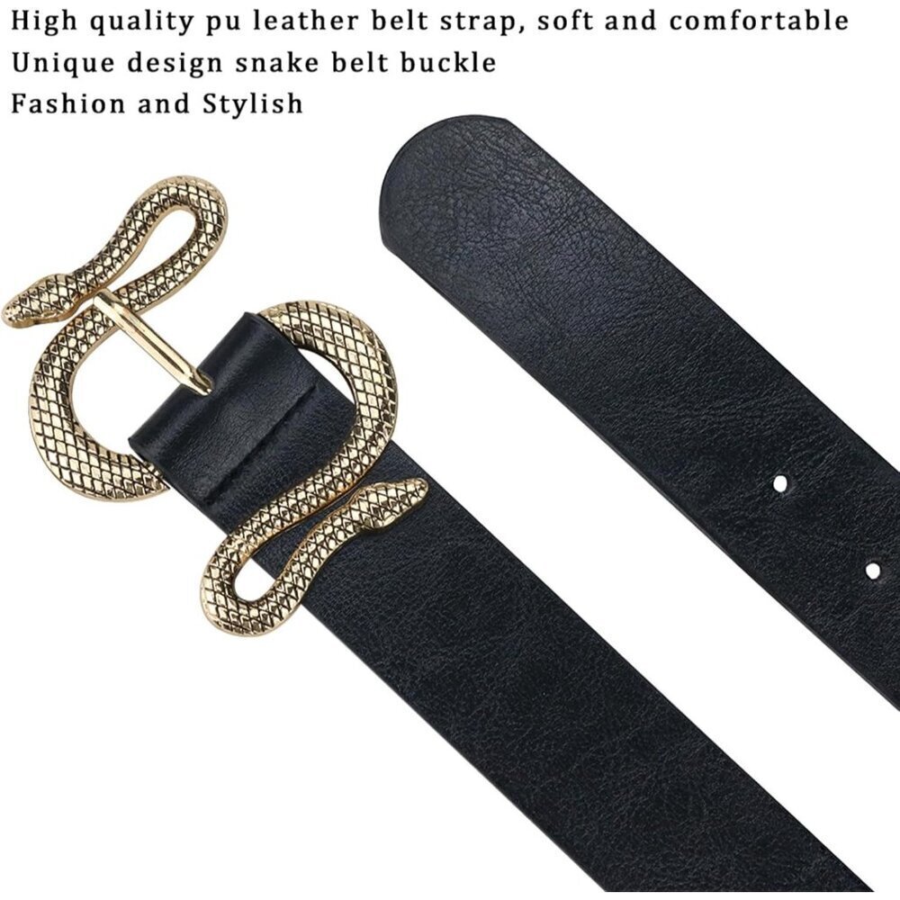 Women's Black Fashion Leather Belt For Dress With Snake Shape Buckle - Picture 4 of 6